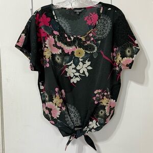 Floral Mandala Tie-Front Sheer Blouse   Sz. 14